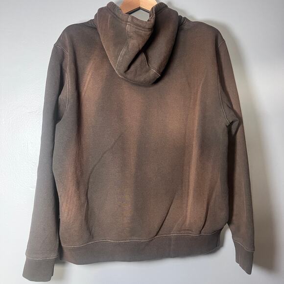 CAT Caterpillar Hoodie XL Brown Workwear Distressed Stains Heavyweight Pullover - Picture 2 of 14